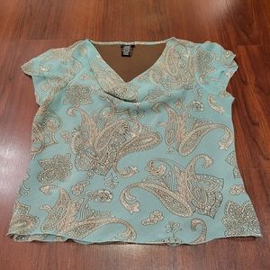Juniors Paisley Drape Neck Blouse